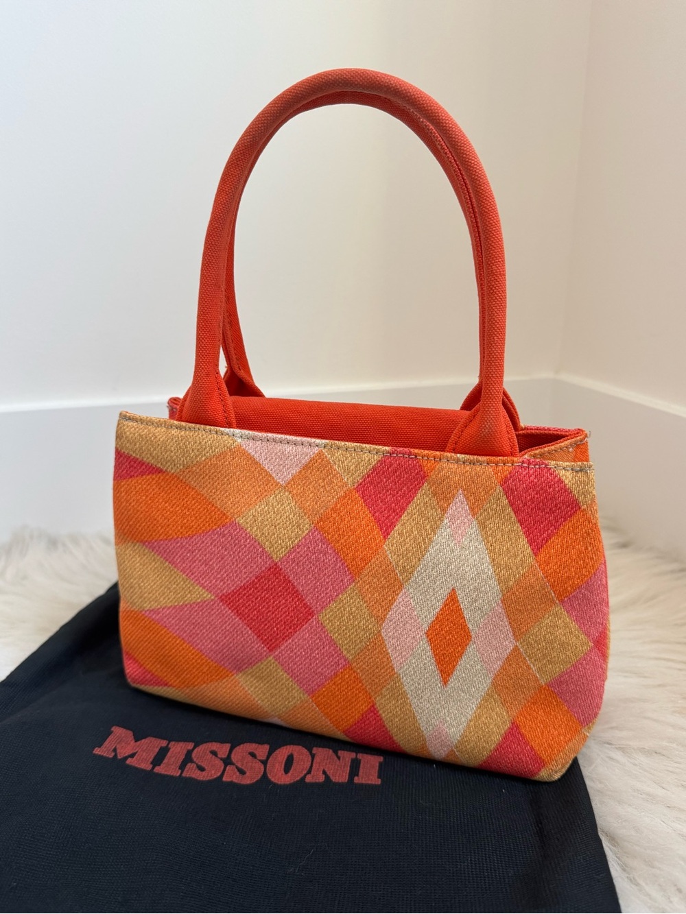 Missoni Orange Pink Geometric Canvas Mini Bag - Picture 1 of 8